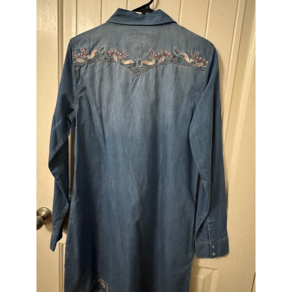 Grace in LA Light Blue Embroidered Denim Long Sleeve Shirt Dress M - Picture 8 of 11